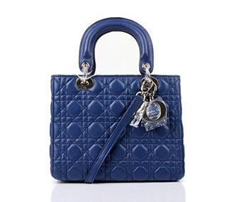 lady dior lambskin leather bag 6322 blue with silver hardware - Click Image to Close